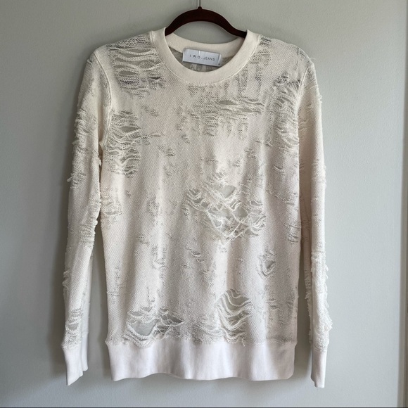 IRO Jeans Kismet Distressed Cream Sweatshirt Small - Picture 3 of 7